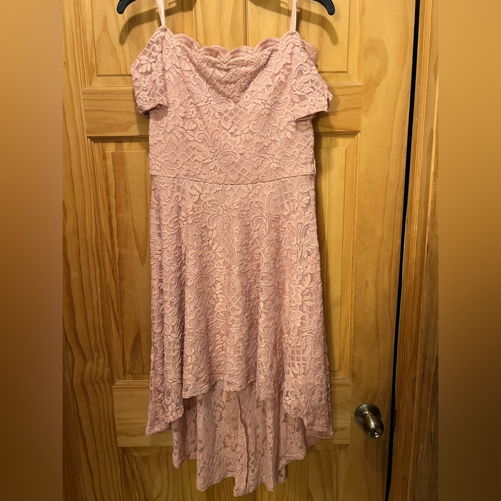 Sparkly Blush high-low formal dress